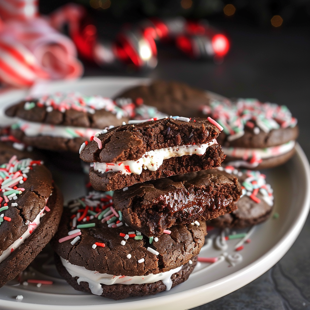 Recipe preparation for Peppermint Brownie Cookie Sandwiches