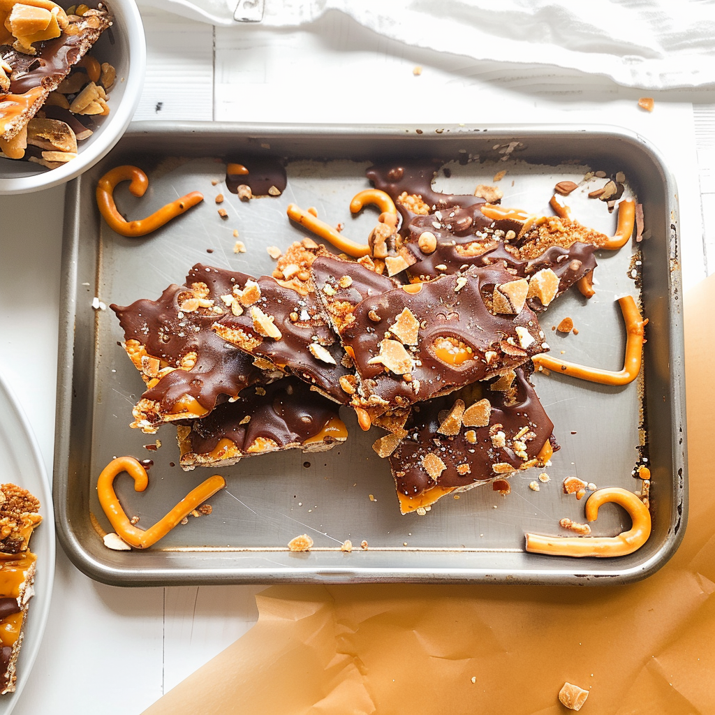 Recipe preparation for Toffee Pretzel Bark Clusters
