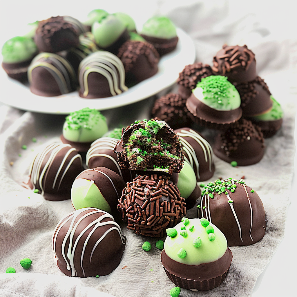 Recipe preparation for Mint Chocolate Chip Cookie Truffles
