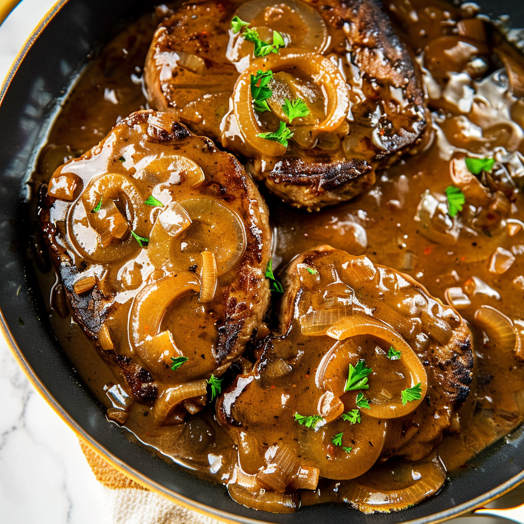 Recipe preparation for Smothered Cube Steak with Onion Gravy