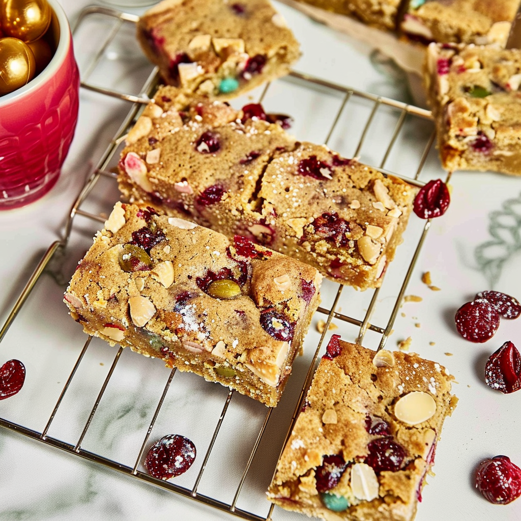 Recipe preparation for White Chocolate Cranberry Blondie Squares