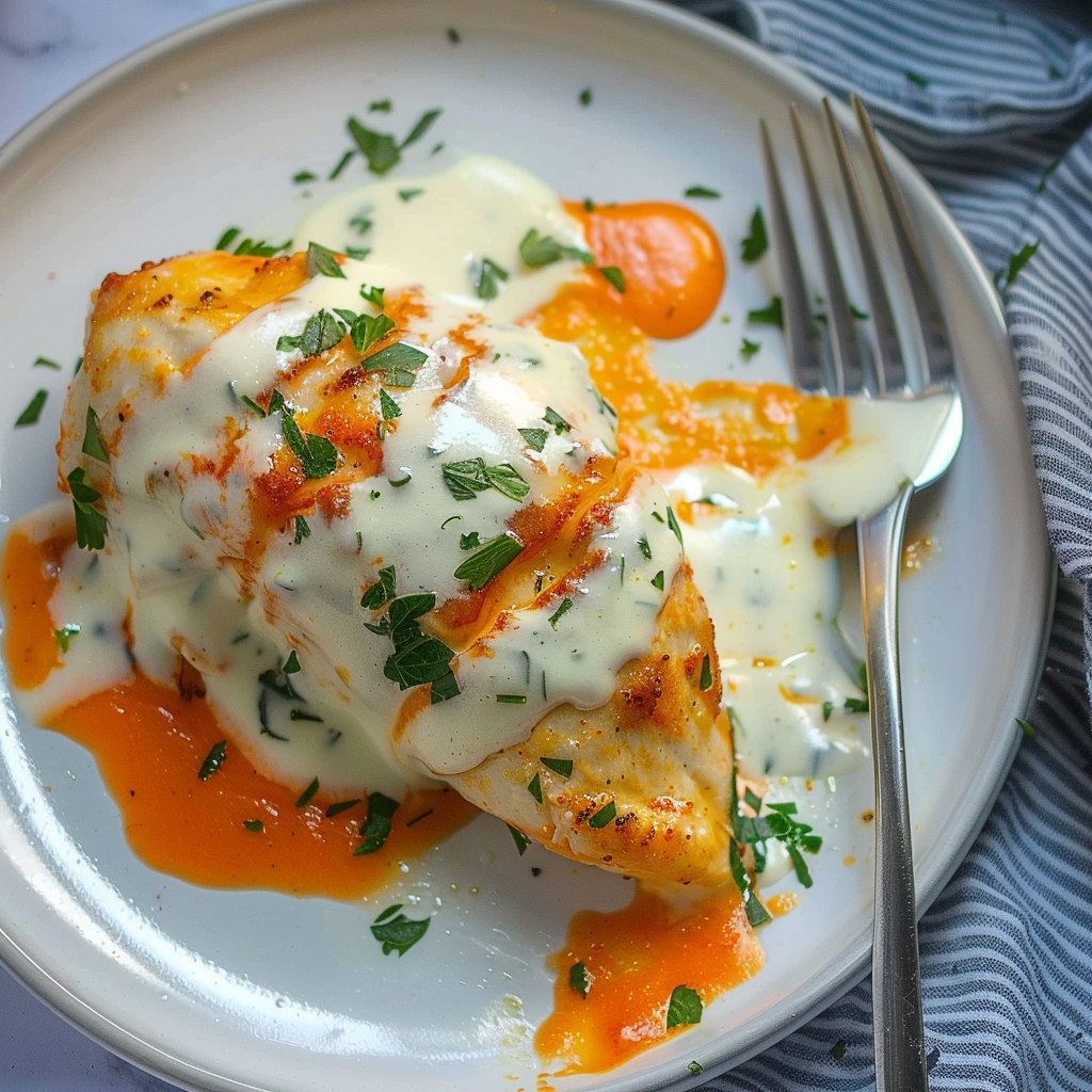 Recipe preparation for Buffalo Ranch Stuffed Chicken