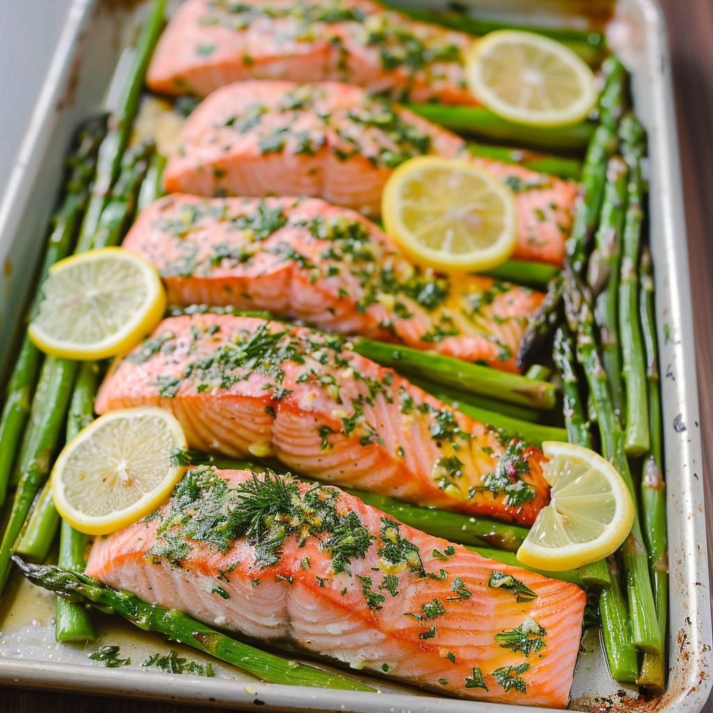 Recipe preparation for Five-Ingredient Sheet-Pan Lemon Garlic Salmon & Asparagus