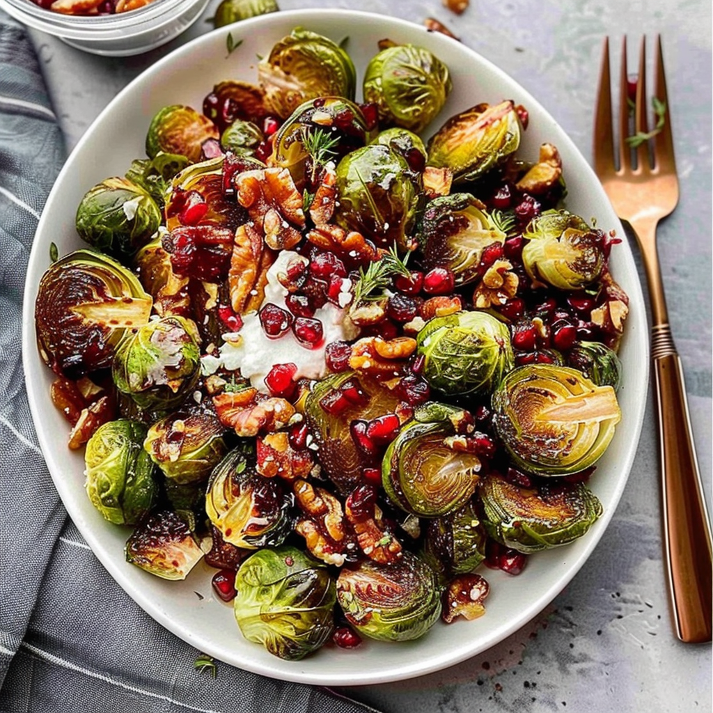 Recipe preparation for Roasted Brussels Sprouts with Bacon, Pecans & Cranberries