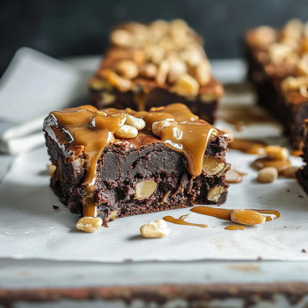 Recipe preparation for Salted Caramel Bourbon Brownies
