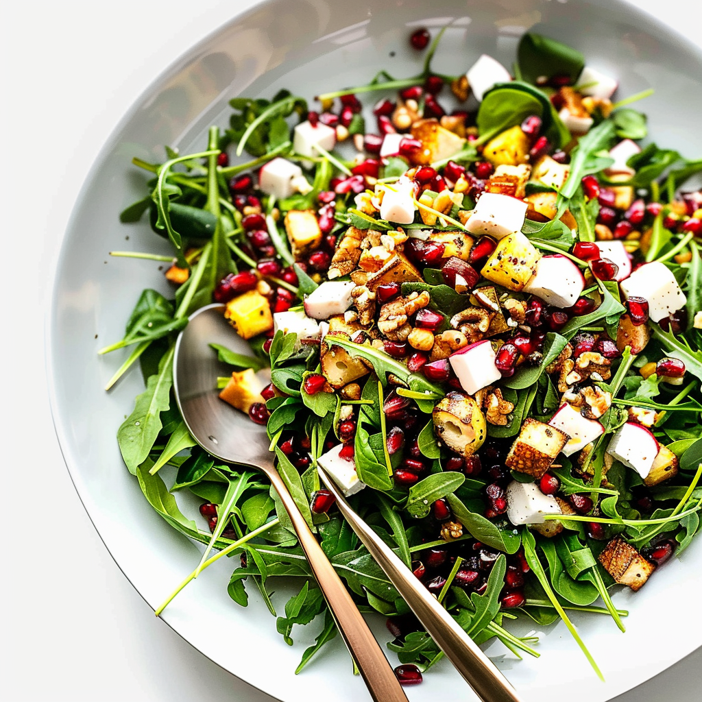 Recipe preparation for Festive Spinach Pomegranate Christmas Salad