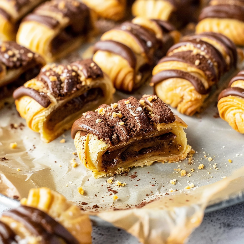 Recipe preparation for Triple-Chocolate Puff Pastry Crunch Bars