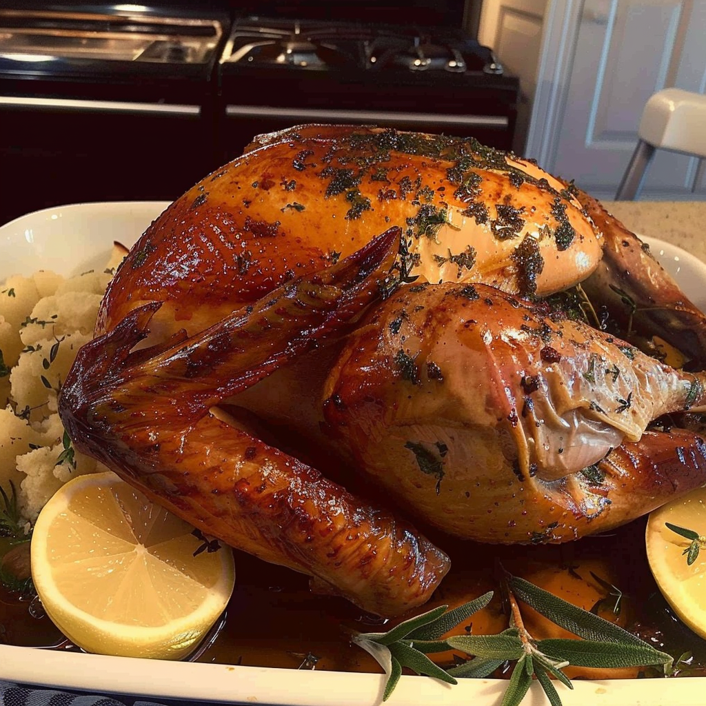Recipe preparation for Christmas Eve Maple Herb Roast Turkey