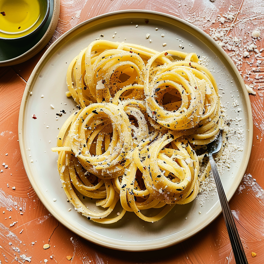 Recipe preparation for Black Pepper Parmesan Pasta Twirls