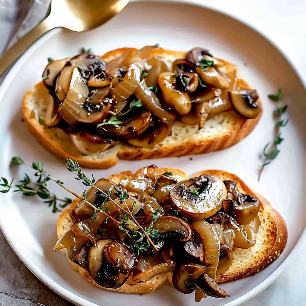 Recipe preparation for Caramelized Onion & Mushroom Crostini