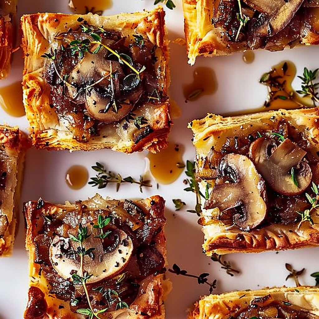 Recipe preparation for Luxe Mushroom & Thyme Puff Squares