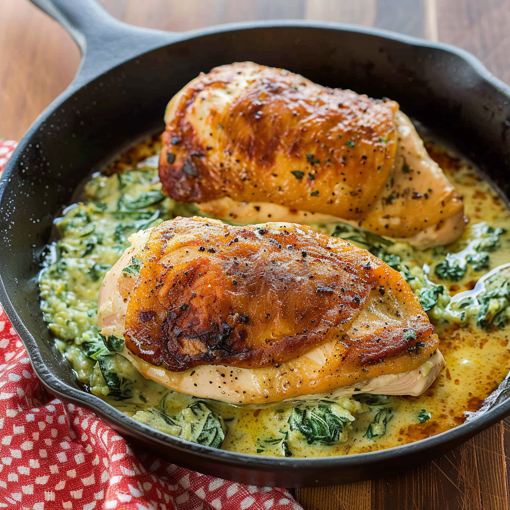 Recipe preparation for Creamy Parmesan Spinach Stuffed Chicken