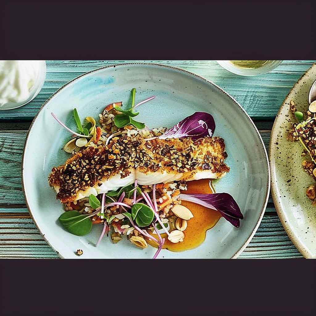 Recipe preparation for Macadamia-Crusted Barramundi