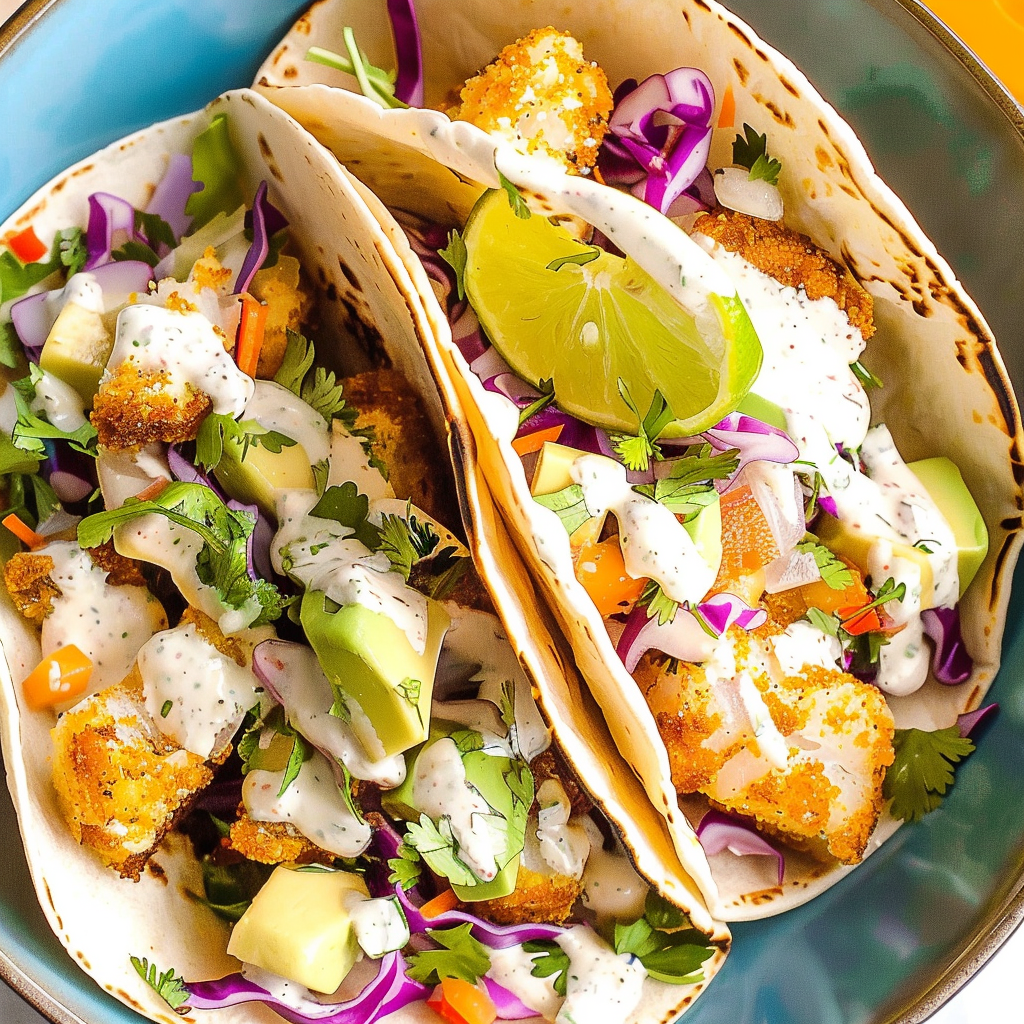 Recipe preparation for Crispy Feta-Crusted Fish Tacos