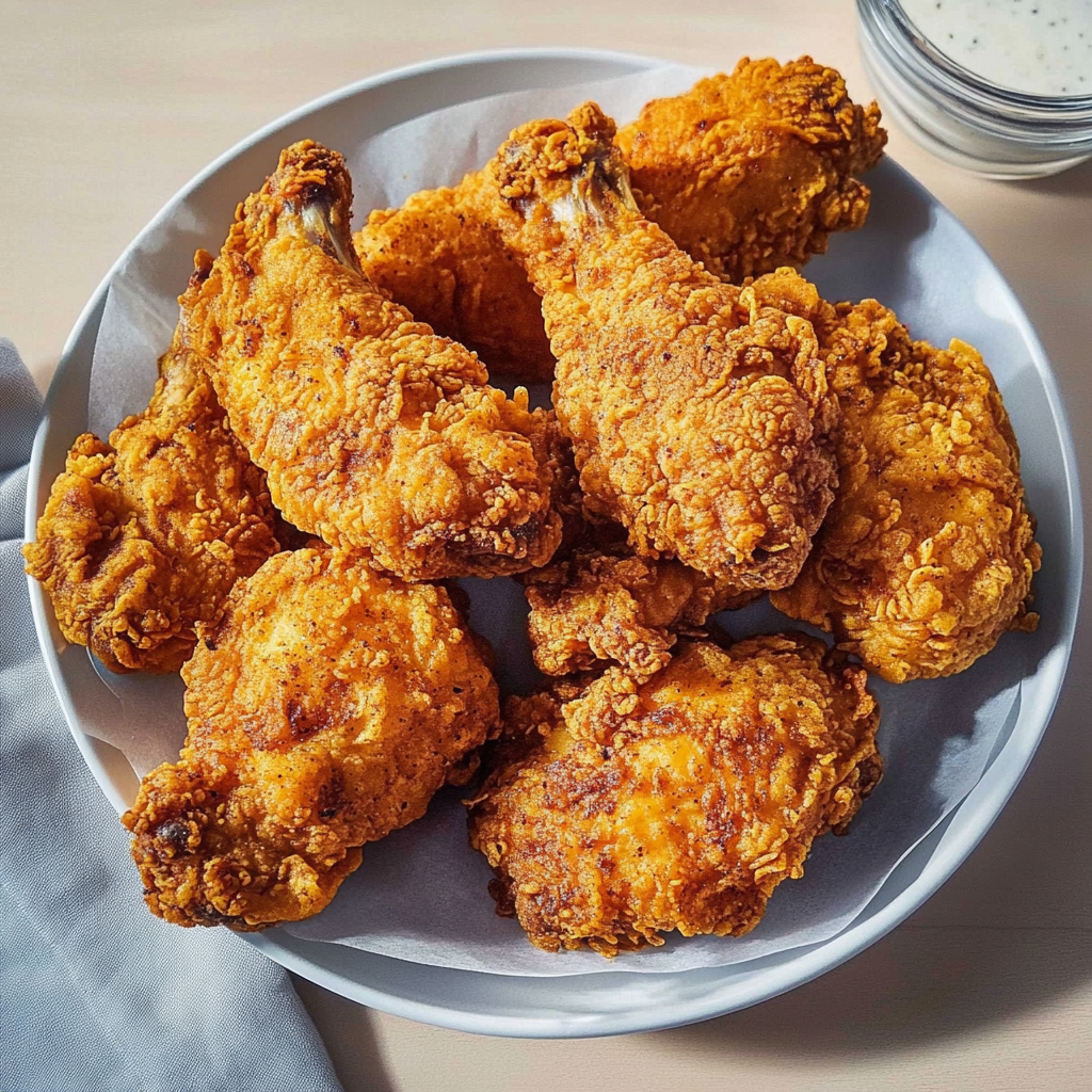 Recipe preparation for Buttermilk Garlic Fried Chicken