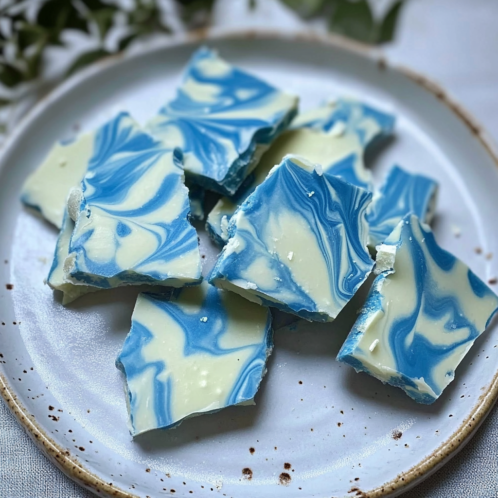 Recipe preparation for Spirulina & White Chocolate Bark