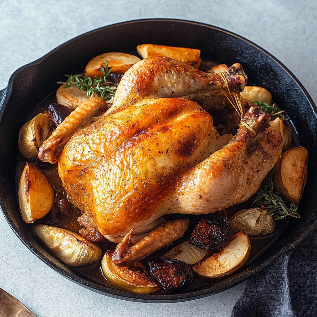 Recipe preparation for Garlic-Brined Roast Chicken