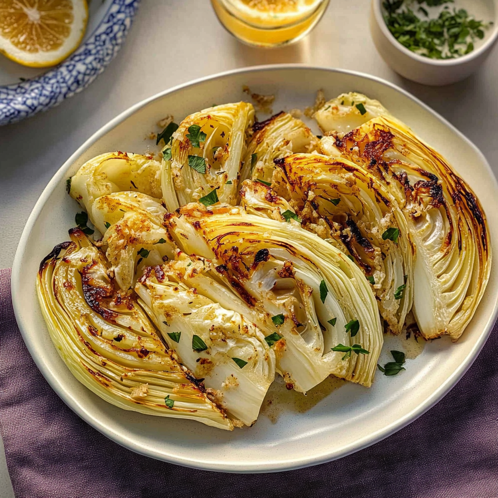 Recipe preparation for Pan-Seared Garlic Cabbage Wedges