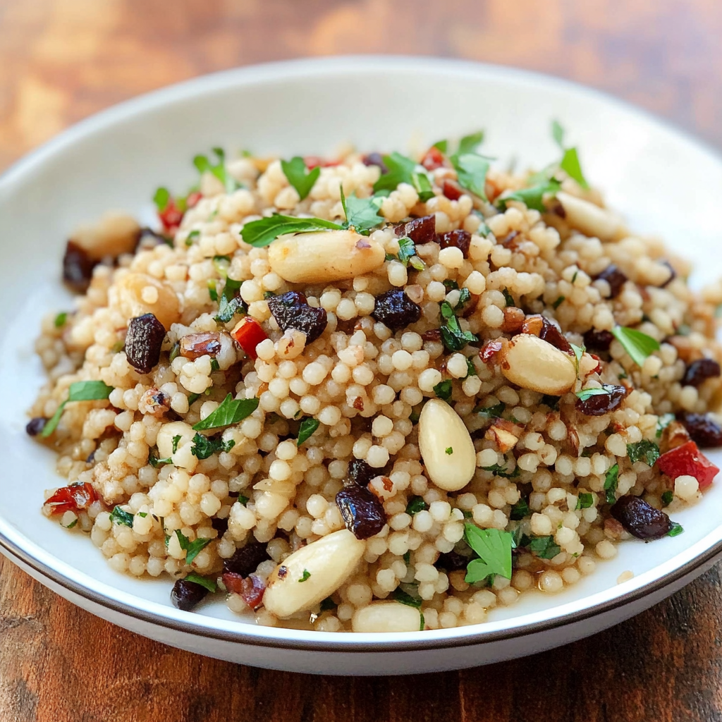 Recipe preparation for Winter Pearl Couscous with Toasted Pine Nuts