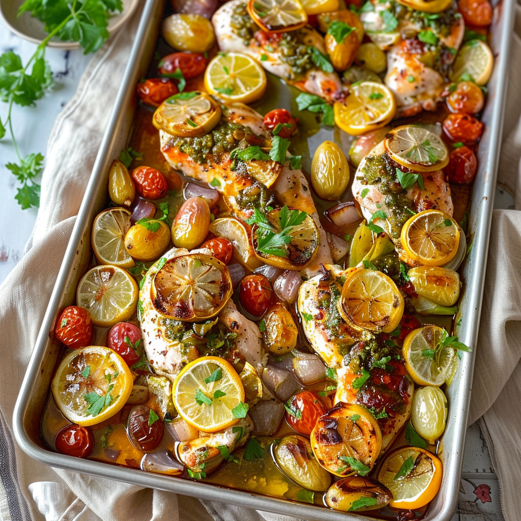 Recipe preparation for New Year Citrus Burst Sheet-Pan Chicken Dinner
