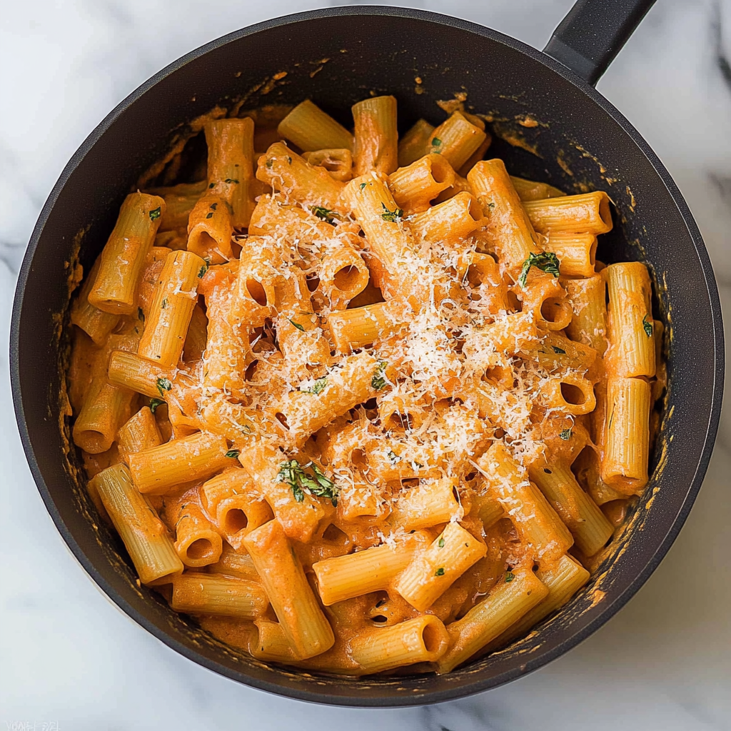 Recipe preparation for Tomato Cream Rigatoni