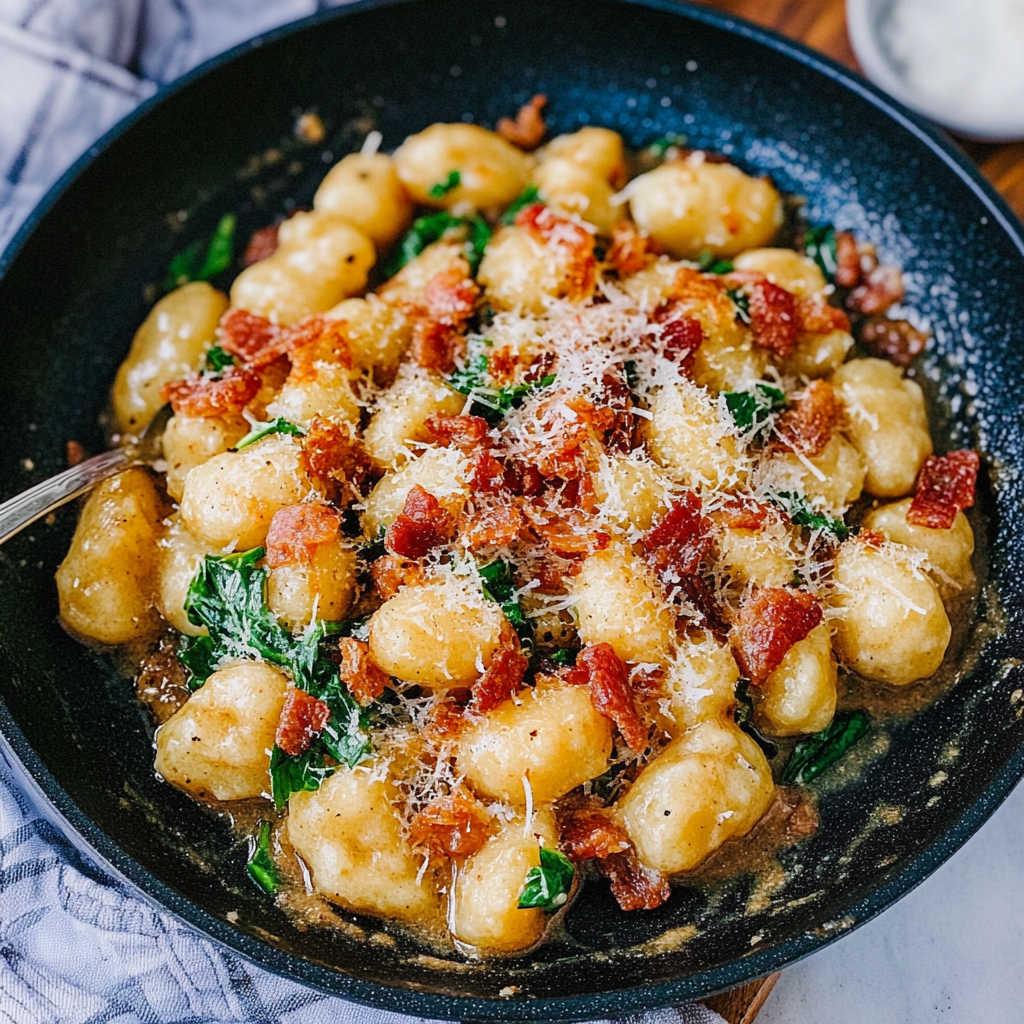 Recipe preparation for Creamy Potato Gnocchi with Bacon