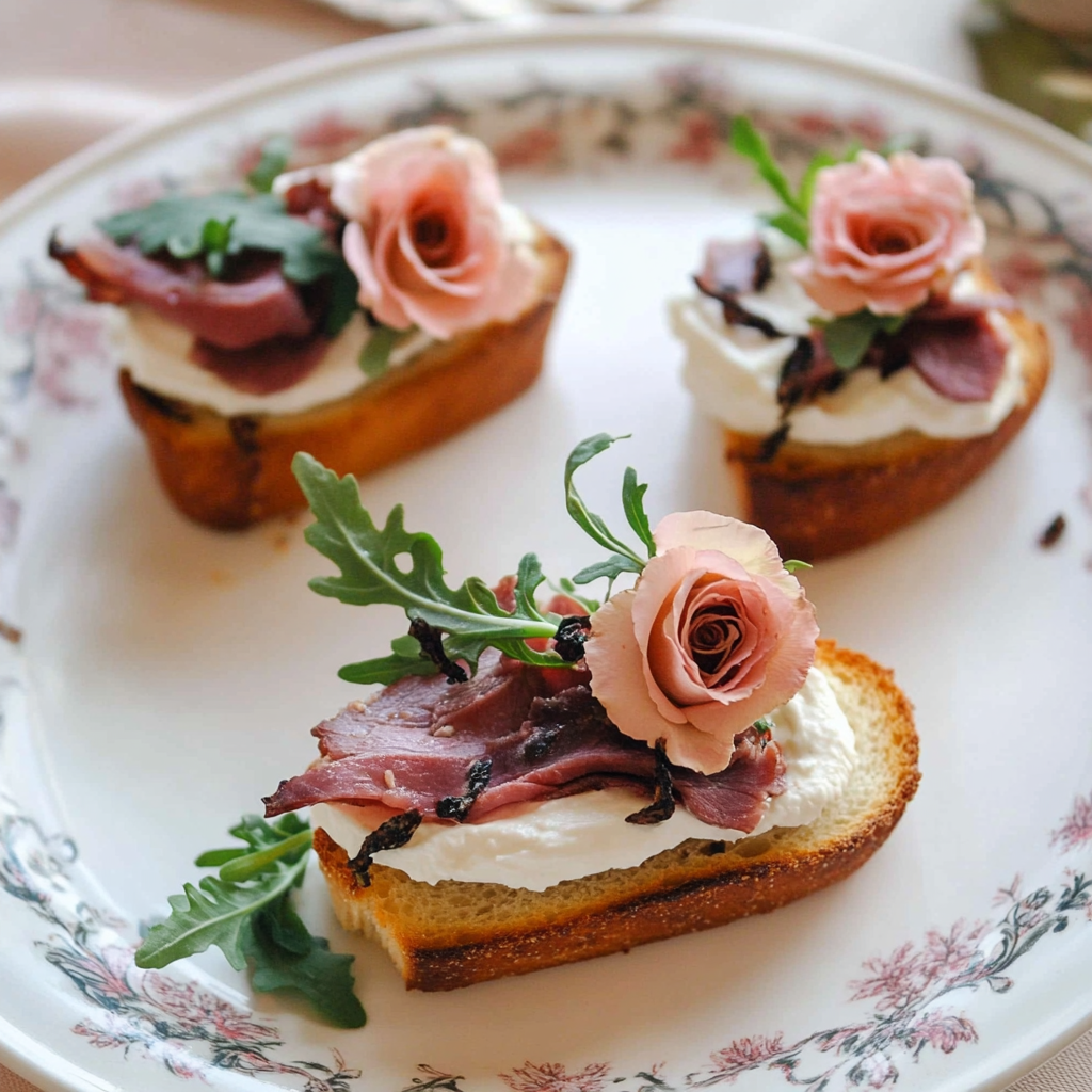 Recipe preparation for Roast Beef Rose Tea Sandwich