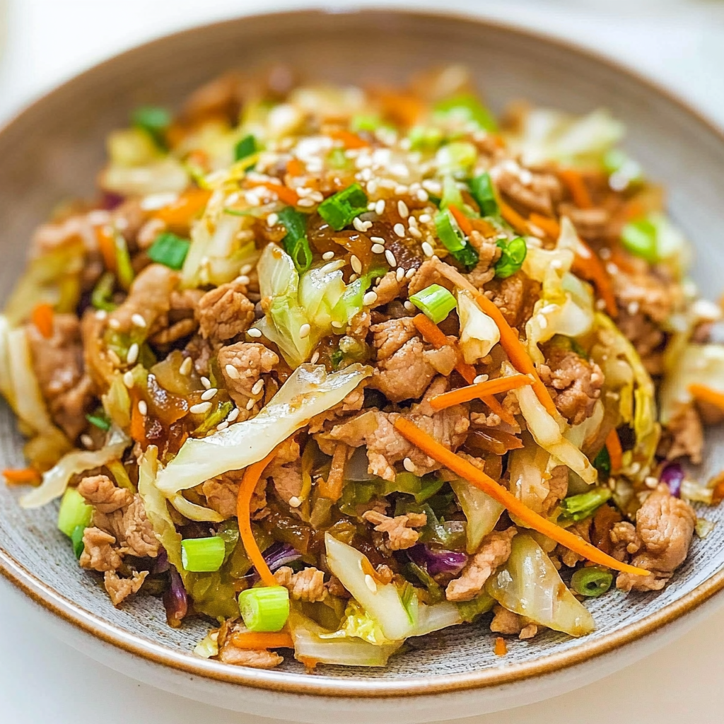 Recipe preparation for Egg Roll Bowls with Chicken and Cabbage