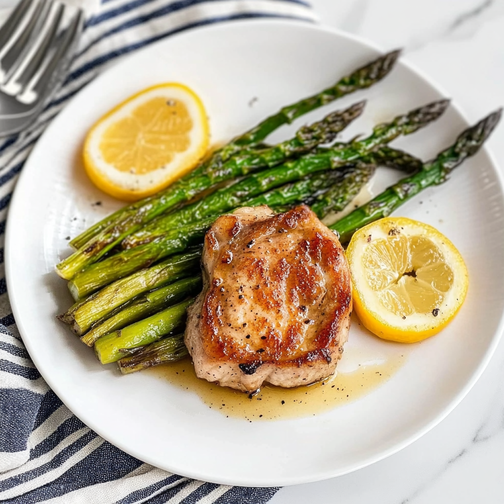 Recipe preparation for Keto Pork Chops with Asparagus