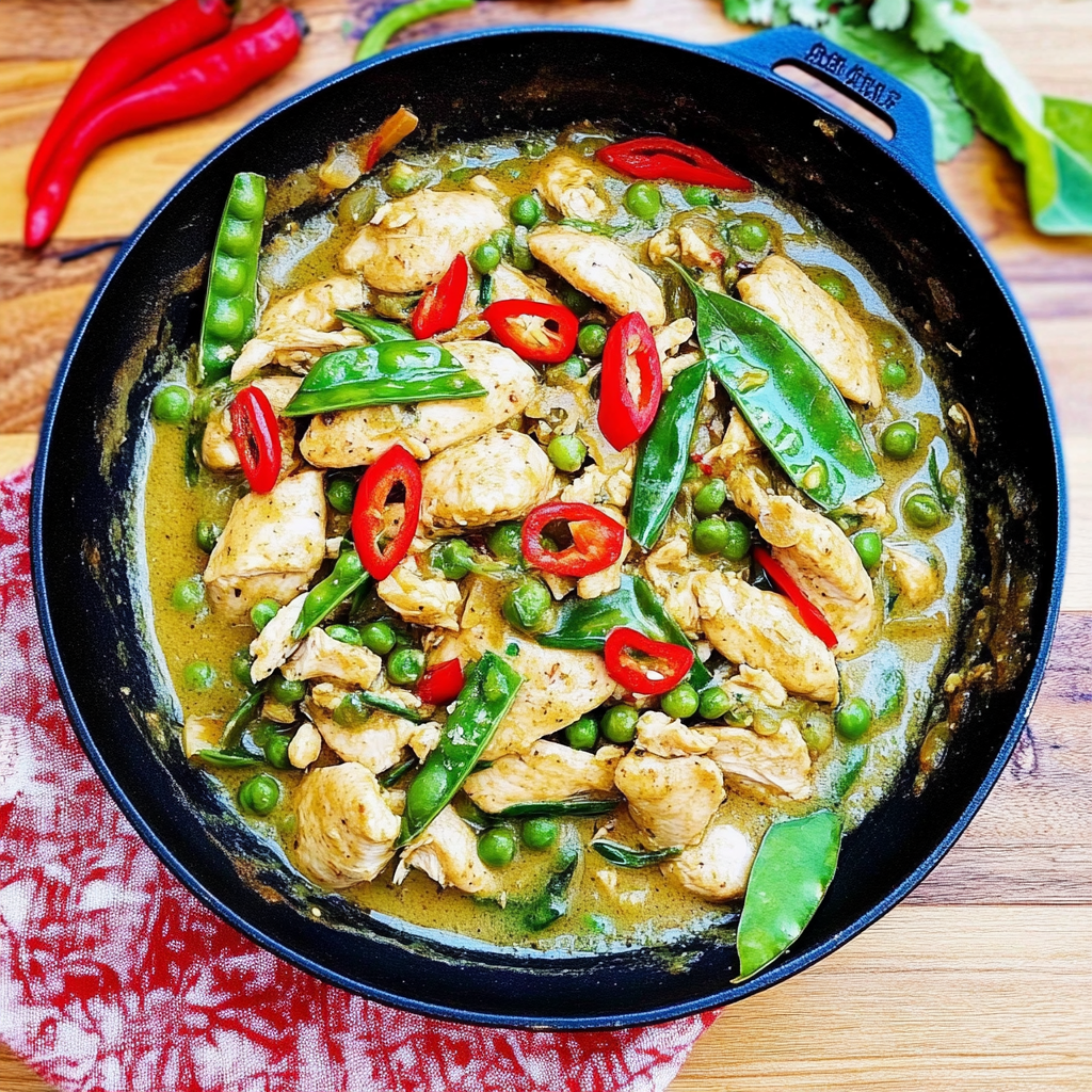 Recipe preparation for Chicken Snow Pea Green Curry