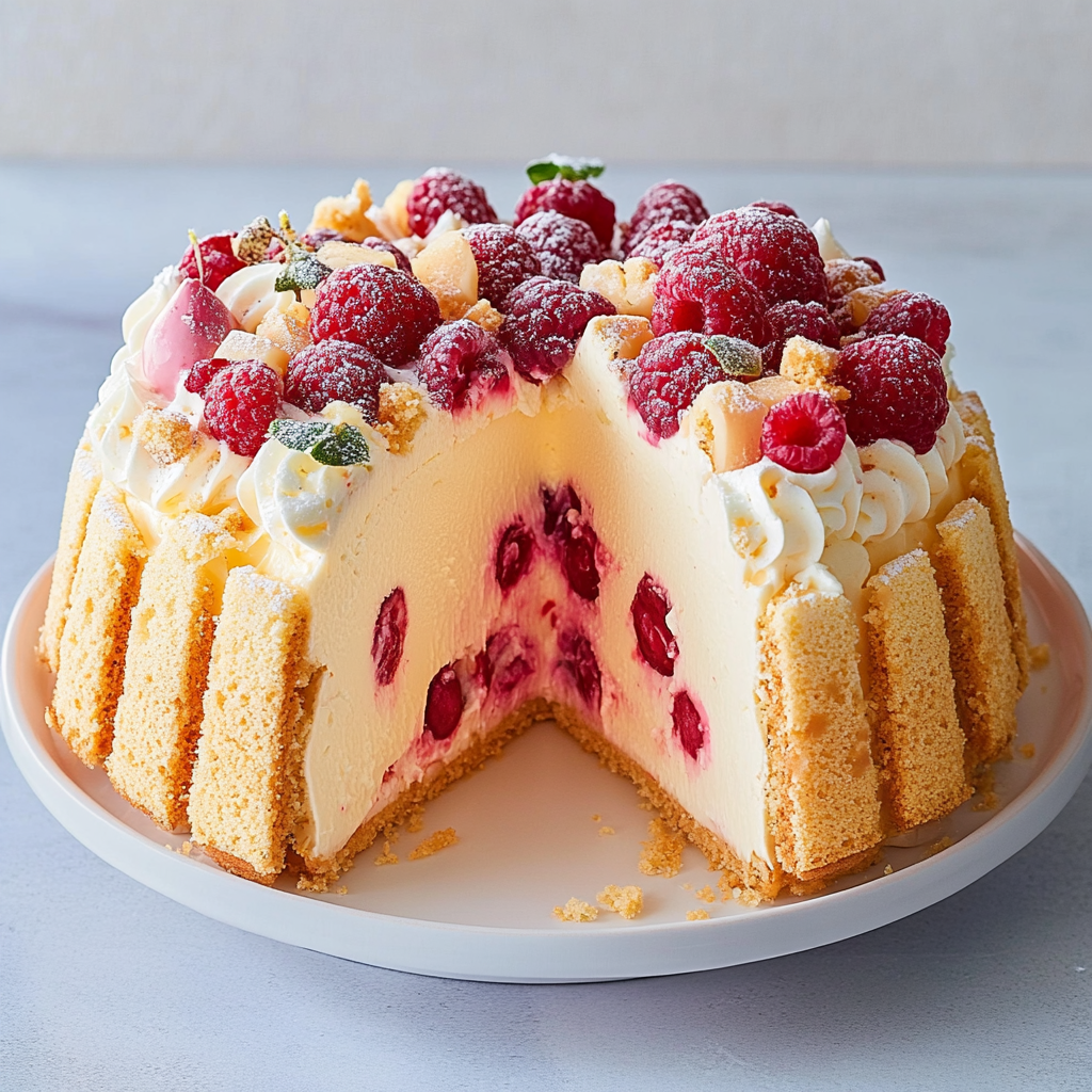 Recipe preparation for White Chocolate Raspberry Charlotte Dream