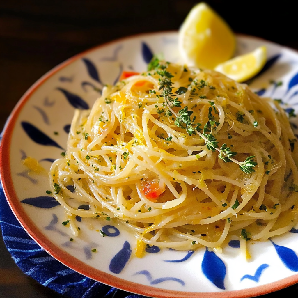 Recipe preparation for Spaghetti with Lemon Thyme Butter