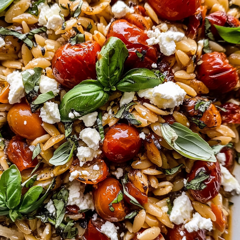 Recipe preparation for Roasted Tomato Basil and Feta Orzo