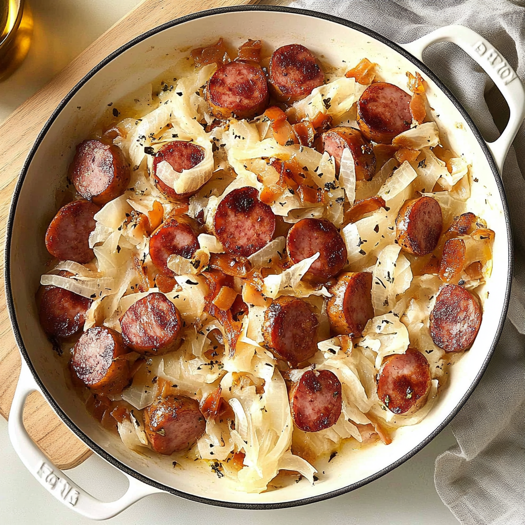 Recipe preparation for Kielbasa and Sauerkraut Skillet