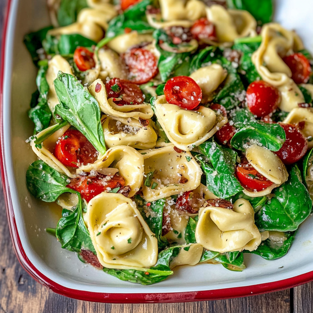 Recipe preparation for Loaded Spinach Tortellini Salad