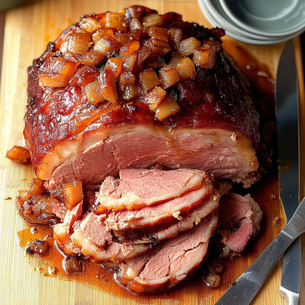 Recipe preparation for Cherry Chipotle Glazed Ham
