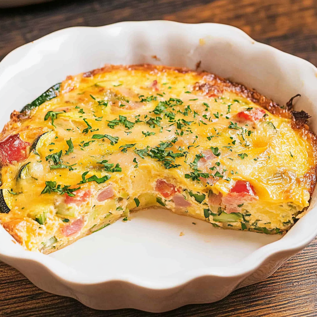 Recipe preparation for Southwestern Zucchini Ham Crustless Quiche