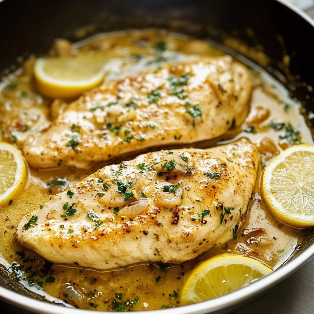Recipe preparation for Creamy Mediterranean Lemon Chicken Skillet