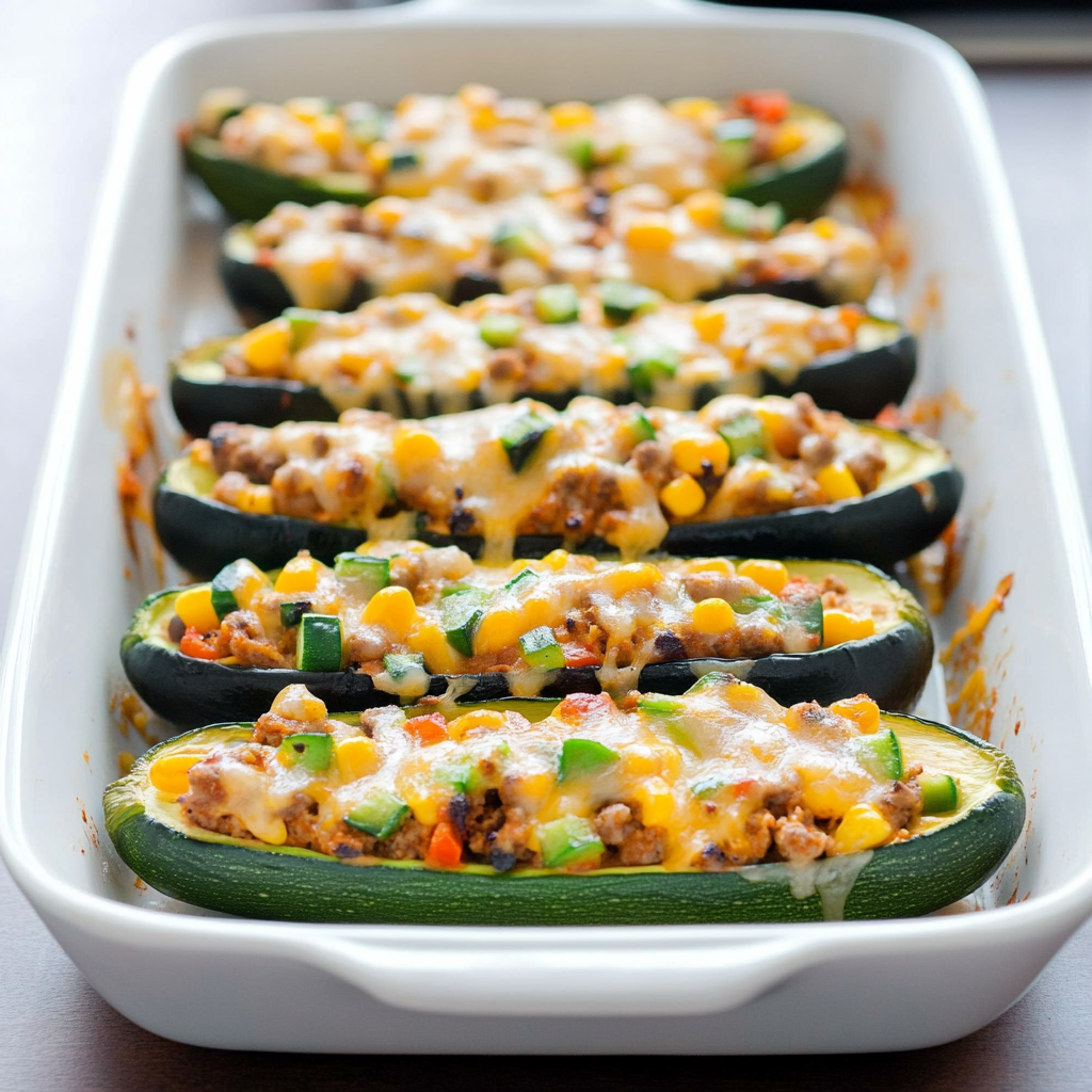 Recipe preparation for Mexican Burrito Zucchini Boats