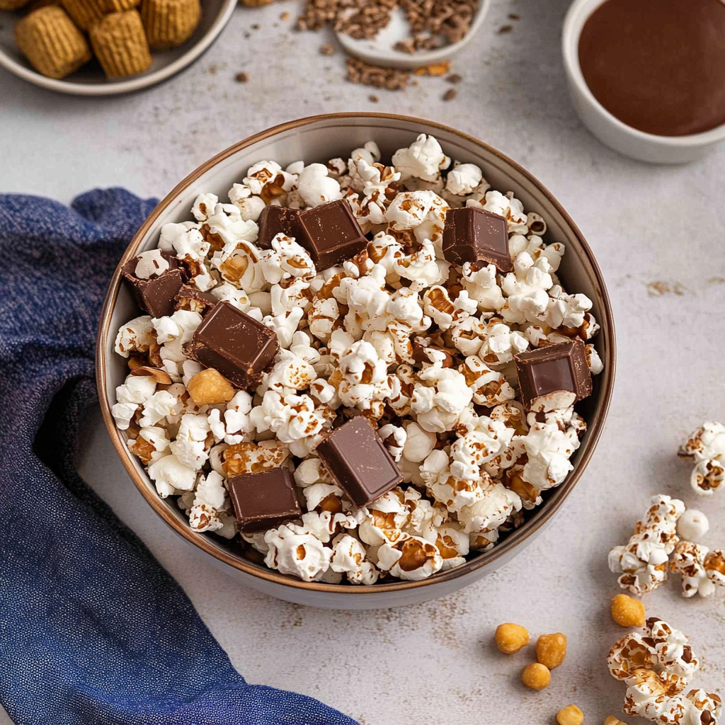 Recipe preparation for Easy Snickers Popcorn