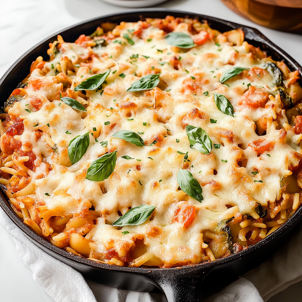 Recipe preparation for Cheesy Baked Orzo with Marinara