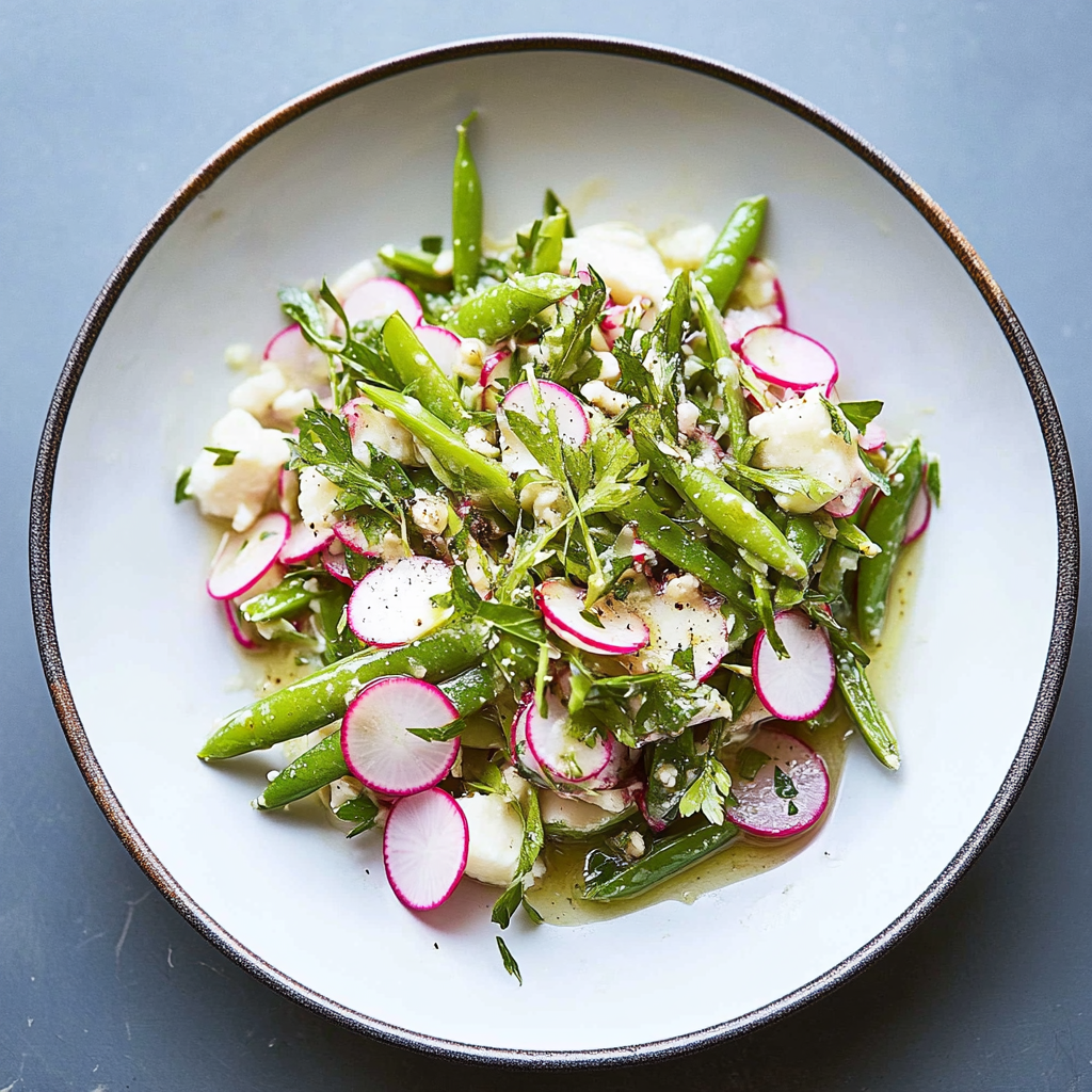 Recipe preparation for Spring Pea and Radish Vegetable Salad