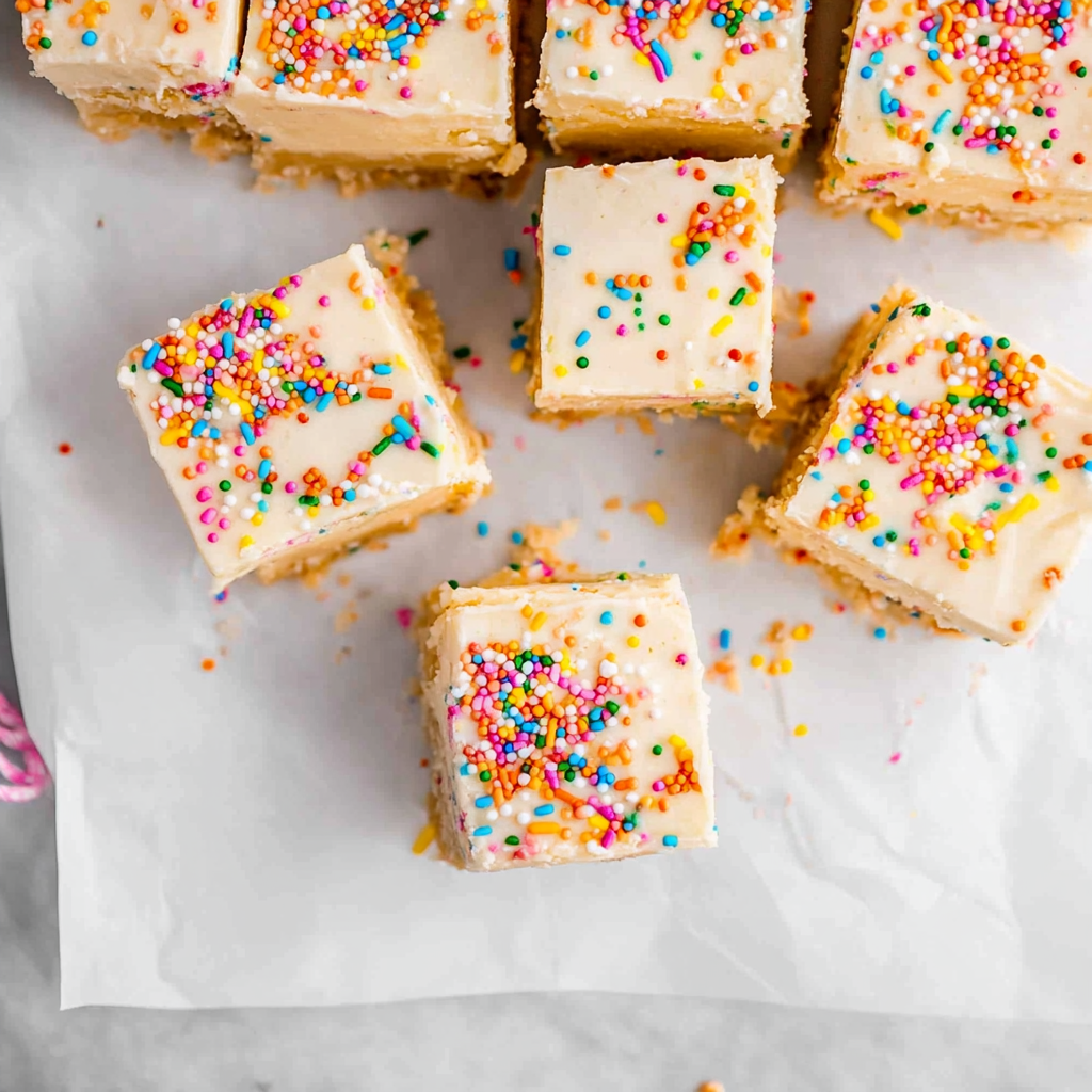 Recipe preparation for No-Bake Funfetti Cheesecake Bars