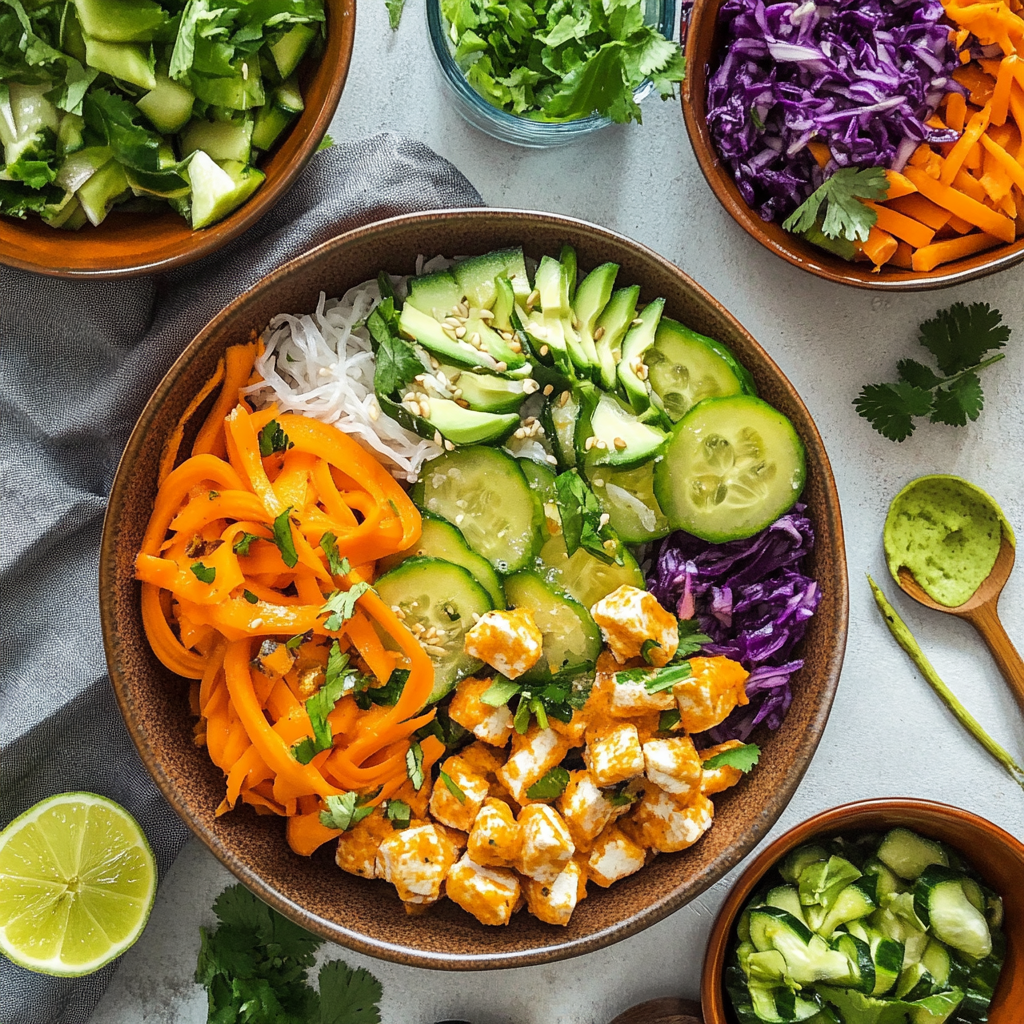 Recipe preparation for Rainbow Spring Roll Bowls