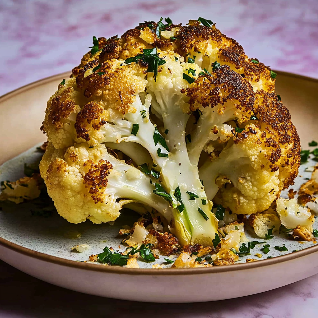 Recipe preparation for Roasted Whole Cauliflower
