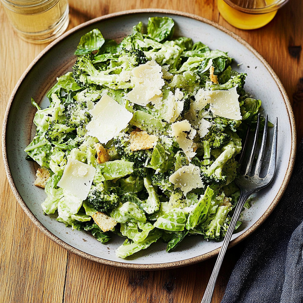 Recipe preparation for Broccoli Caesar Salad
