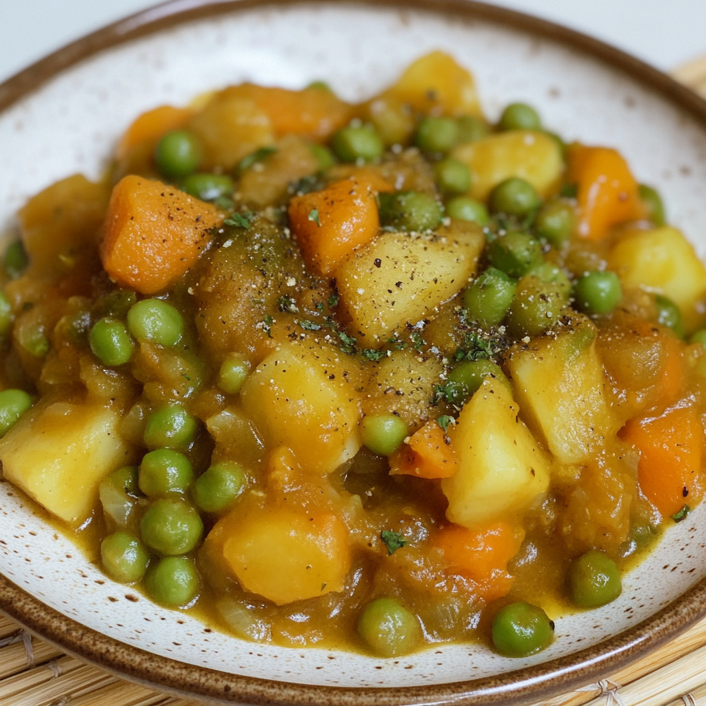 Recipe preparation for Peas and Potatoes with Bay Leaves and Black Pepper