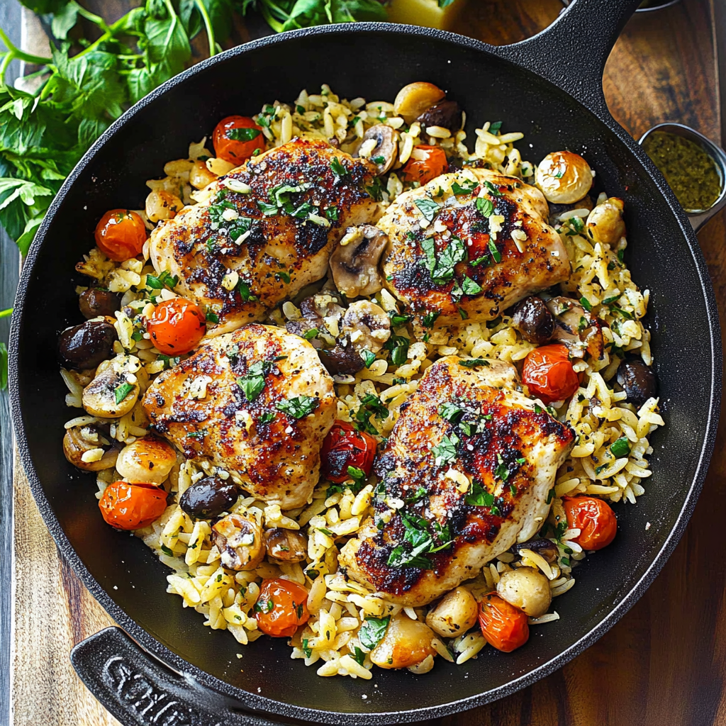 Recipe preparation for Marinated Chicken with Orzo