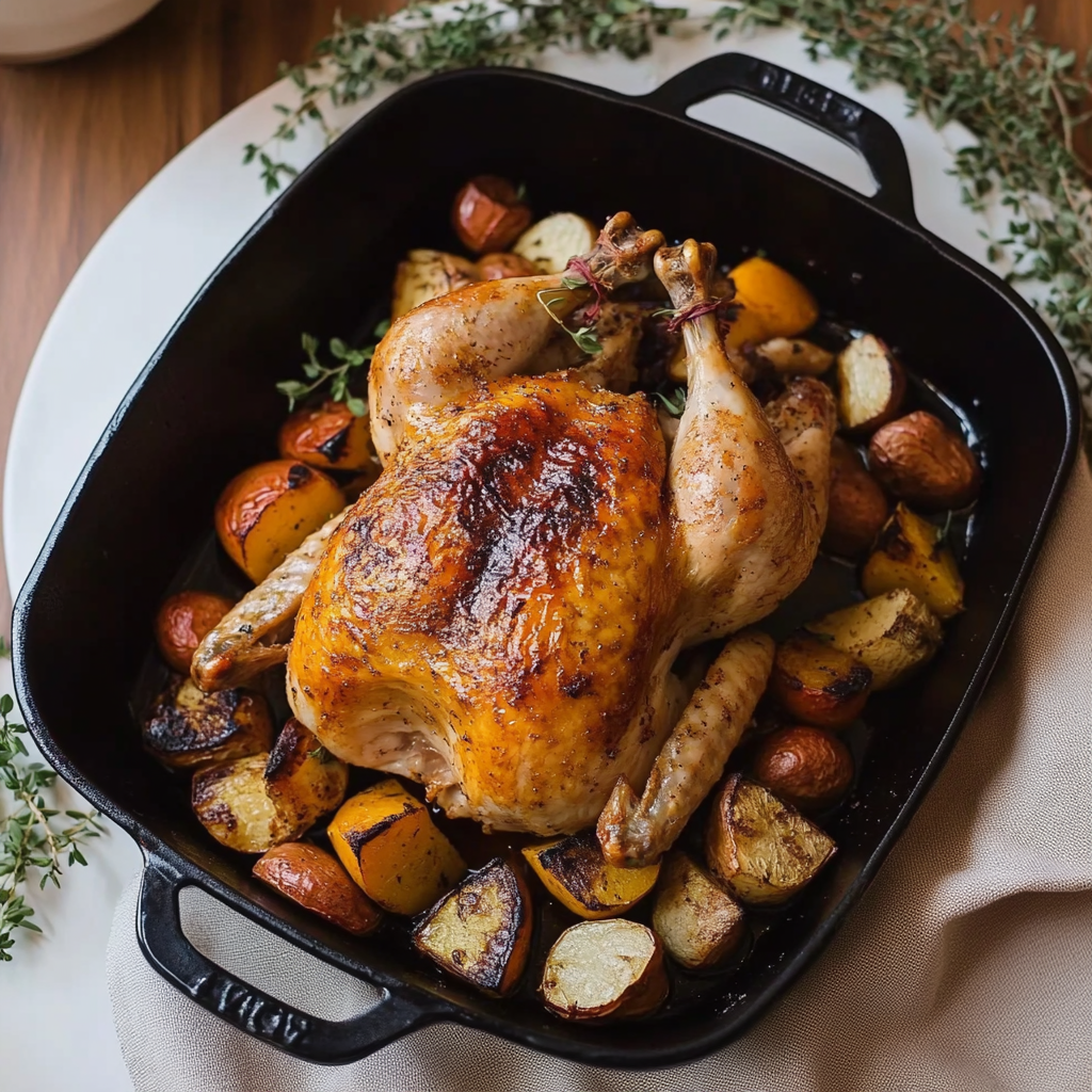 Recipe preparation for Roasted Chicken With Root Vegetables