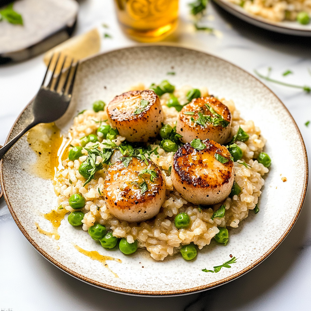 Recipe preparation for Spring Risotto With Scallops and Asparagus